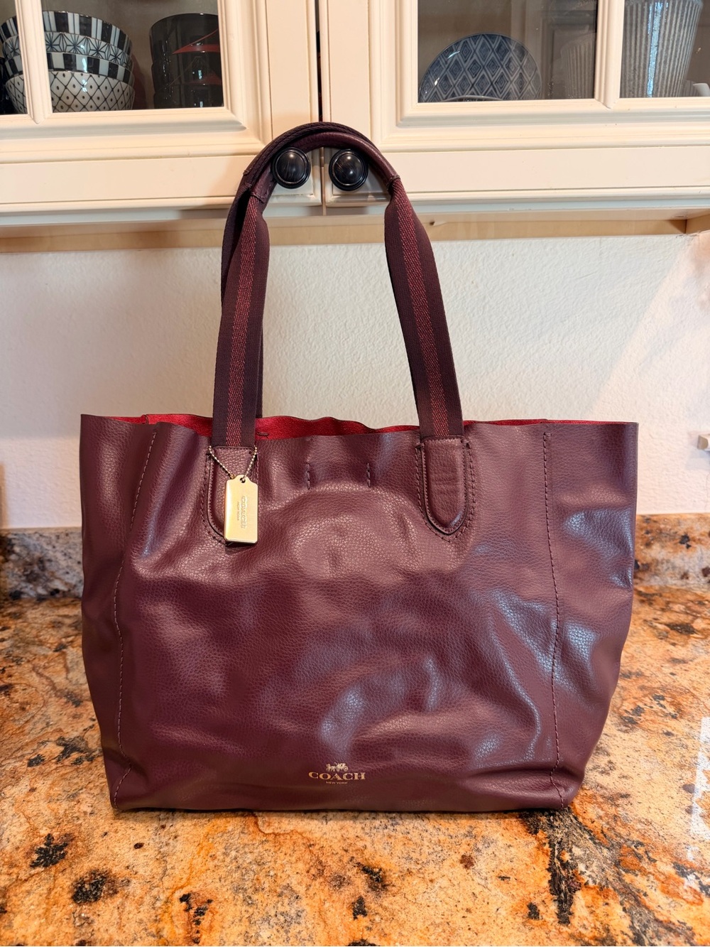 Coach Leather Tote Bag with Gold Hang Tag
